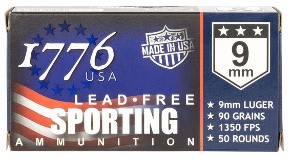 1776 USA 1776009090 Lead Free Sporting 9mm Luger 90gr Lead Free Ball 50 Per Box/20 Case Centerfire, Handgun Ammunition