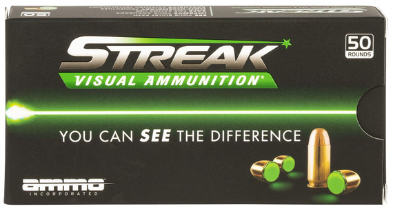 Ammo Inc 45230TMCSTRKGRN50 Streak Visual (GREEN) 45ACP 230gr Total Metal Case 50 Per Box/20 Case Centerfire, Handgun Ammunition