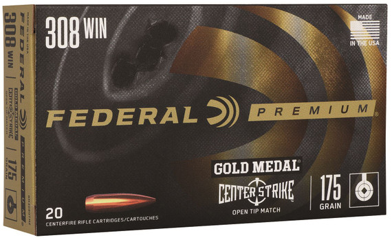 Federal GM308OTM2 Premium Gold Medal 308Win 175gr Open Tip Match 20 Per Box/10 Case Centerfire, Rifle Ammunition