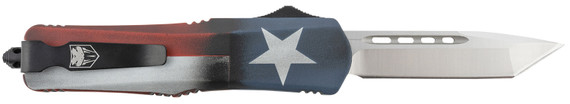CobraTec Knives MCTXFS3TNS FS-3 Texas Flag Medium 3 in OTF Tanto Plain Satin D2 Steel Blade, 5 in Texas Flag Aluminum Cerakoted Handle, Knife