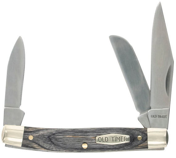 Old Timer 1149100 Heritage Series Middleman 340T 2 in 1.70 in 2.40 in Folding Clip Point/Pen/Sheepsfoot D2 Steel Blade, 3.70 in Gray Wood Laminate Handle, Knife