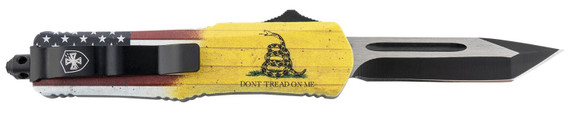 Templar S-DTOM-23-1 Dont Tread on Me Gen II Small 2.75 in OTF Plain Black Oxide 440C SS Blade 4.25 in Includes Glass Breaker/Pocket Clip, Knife