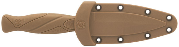 Smith & Wesson Knives 1100073 H.R.T. Flase Edge 2.75 in Fixed Plain Black Oxide Stainless Steel Blade FDE Rubber Handle Includes Sheath, Knife