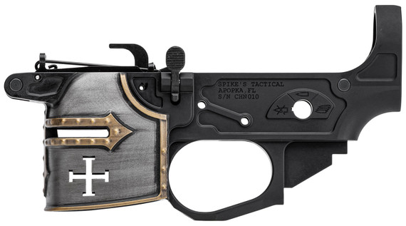 Spikes Tactical STLB960PCH Rare Breed Crusader 9mm Luger, Black Anodized Aluminum with Painted Front for AR-Platform