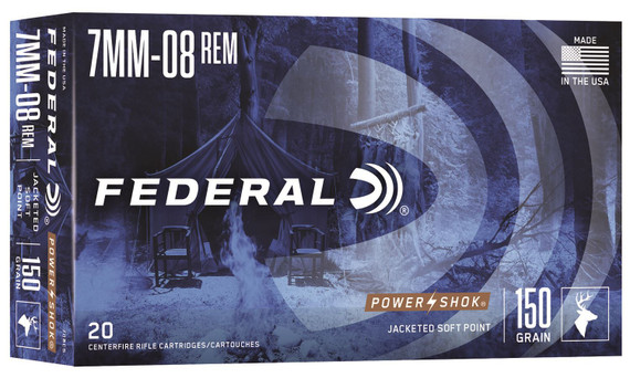 Federal 708CS Power-Shok 7mm-08Rem 150gr Jacketed Soft Point 20 Per Box/10 Case Centerfire, Rifle Ammunition