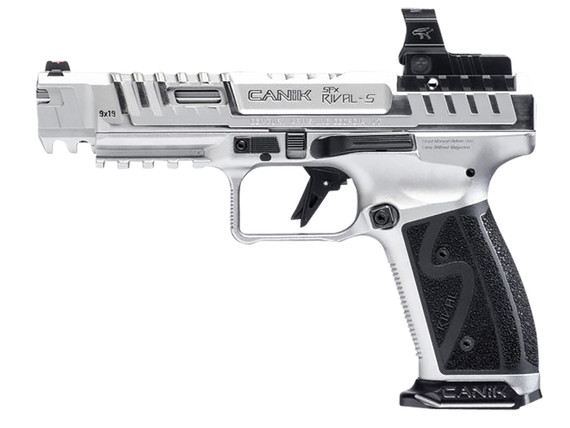 Canik HG7607CN SFx Rival-S Full Size Frame 9mm Luger 18+1, 5 in Stainless Steel Barrel, Chrome Optic Ready/Serrated w/Ports Steel Slide, Chrome w/Black Controls Steel Frame w/Picatinny Rail, MeCanik MO2 Red Dot, Pistol
