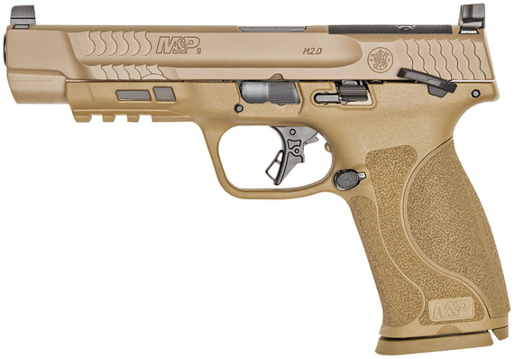 Smith & Wesson 13569 M&P M2.0 Full Size 9mm Luger 17+1, 5 in Black Armornite Steel Barrel, FDE Armornite Optic Ready/Serrated Stainless Steel Slide & Polymer Frame w/Picatinny Rail, Pistol