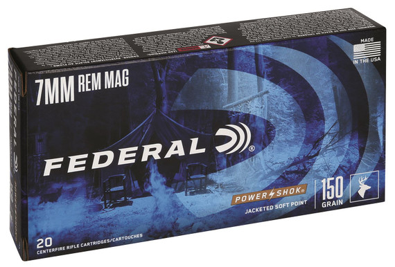Federal 7RA Power-Shok 7mmRemMag 150gr Jacketed Soft Point 20 Per Box/10 Case Centerfire, Rifle Ammunition