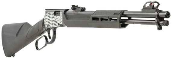Rossi RL22181SYEN11 Rio Bravo Lever Action 22 LR 15+1 18 in Round Barrel, Black, Polished US Flag Engraved Rec, Synthetic Stock, Fiber Optic Sights, Rifle