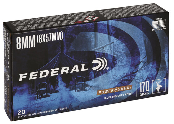 Federal 8A Power-Shok 8mmMauser 170gr Jacketed Soft Point 20 Per Box/10 Case Centerfire, Rifle Ammunition