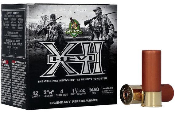 HEVI-Shot HS51314 HEVI-XII 12Gauge 2.75 in 1 1/8oz Tungsten 4Shot 25 Per Box/10 Case, Shotgun Shells