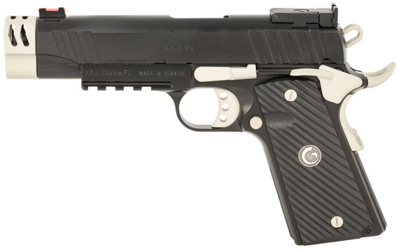EAA GIRSAN 390616 MC1911 C Carry Frame 10mm Auto 9+1, 4.40 in Black Compensated Barrel, Black Serrated Steel Slide & Frame w/Beavertail & Picatinny Rail, Checkered Laminate Grip, Pistol