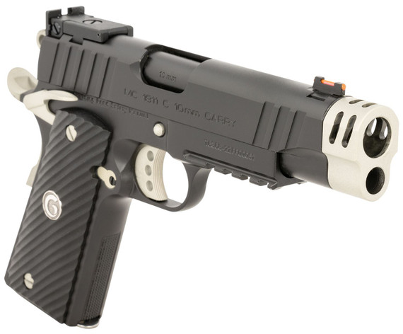 EAA GIRSAN 390616 MC1911 C Carry Frame 10mm Auto 9+1, 4.40 in Black Compensated Barrel, Black Serrated Steel Slide & Frame w/Beavertail & Picatinny Rail, Checkered Laminate Grip, Pistol