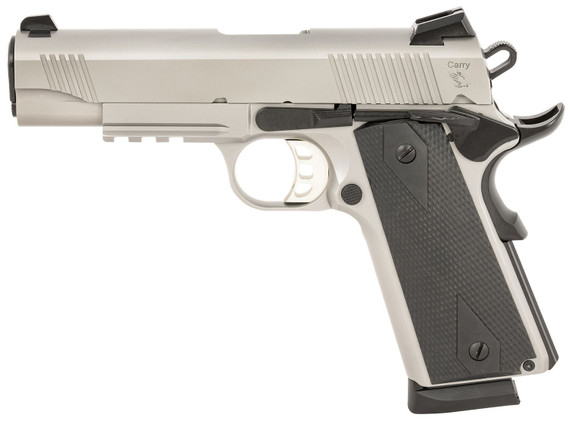 Tisas 10100124 1911 Carry 45 ACP 8+1 4.25 in Black Steel Barrel, Satin Stainless Serrated Steel Slide, Stainless Steel Frame w/Accessory Rail & Beavertail Frame, Pistol