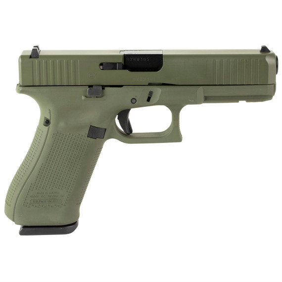 Glock 17 GEN 5, Semi-automatic, Striker Fired, Full Size, 9MM, 4.49 in Barrel, Front Serrations, Cerakote Finish, Olive Drab Green, 17 Rounds, 3 Magazines PA175S204-OD