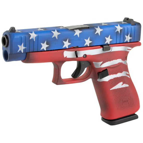 Glock 48, Semi-automatic, Striker Fired, Sub-Compact, 9MM, 4.17 in Barrel, Cerakote Finish, Red/White/Blue Battle Worn Flag, 10 Rounds, 2 Magazines PA4850204-RWBBWFL