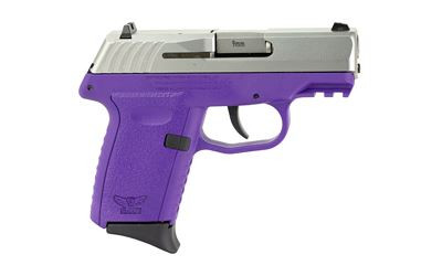 SCCY CPX-2 Gen 3, Double Action Only, Semi-automatic, Polymer Frame Pistol, Compact, 9MM, 3.1 in Barrel, Matte Finish, Natural Stainless Slide, Purple Frame, 3 Dot Sights, 10 Rounds, 2 Magazines, BLEM (Broken Rear Sight) CPX-2TTPUG3