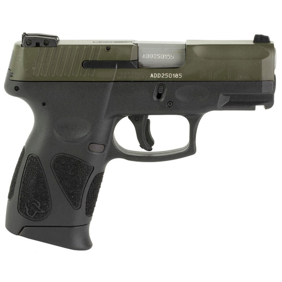 Taurus 1G2C93B12 G2C Compact Frame 9mm Luger 12+1 3.26 in Matte Stainless Steel Barrel, Moss Green Cerakote Serrated Steel Slide, Black Polymer Frame w/Picatinny Rail & Polymer Grip, Right Hand, Pistol
