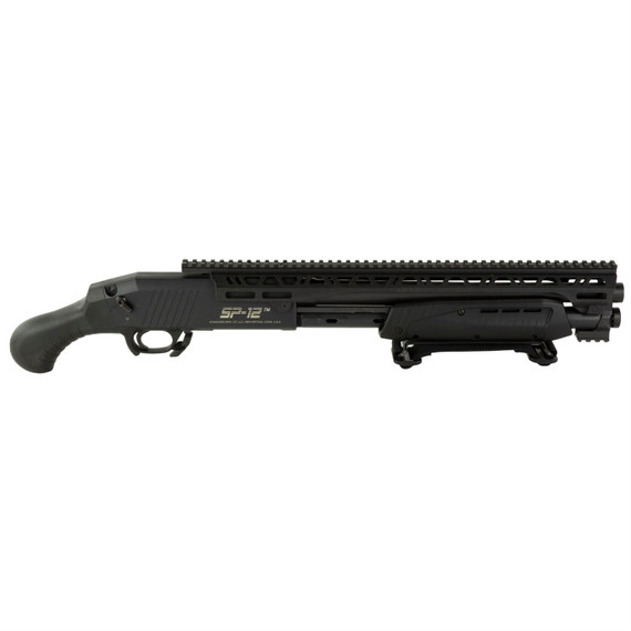Standard Manufacturing SP12, Pump Action, 12 Gauge, 3 in Chamber, 14.5 in Barrel, Black, Polymer Birds Head Grip, Accepts 1 3/4 in, 2 3/4 in, and 3 in 12GA Shotgun Shells, 5 Rounds SP12 Compact