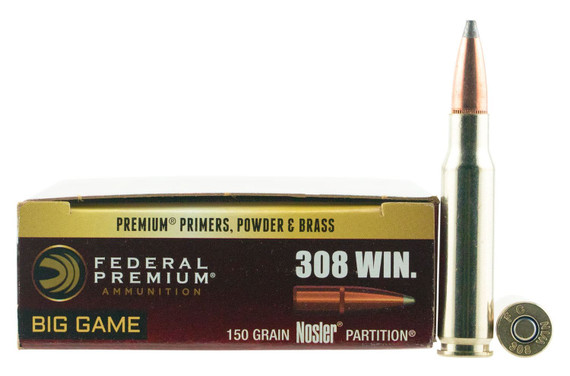 Federal P308S Premium 308Win 150gr Nosler Partition 20 Per Box/10 Case Centerfire, Rifle Ammunition