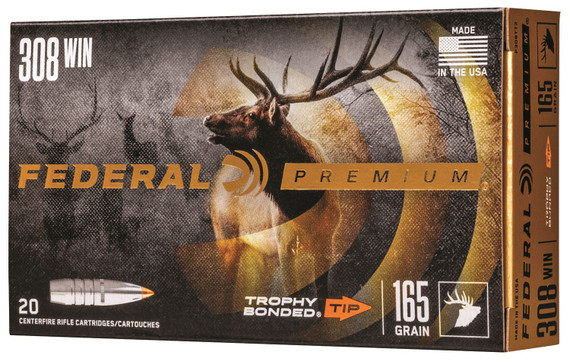 Federal P308TT2 Premium 308Win 165gr Trophy Bonded Tip 20 Per Box/10 Case Centerfire, Rifle Ammunition