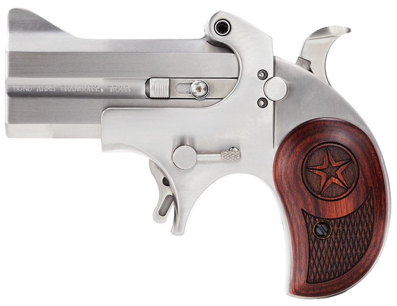 Bond Arms BACD Cowboy Defender 357 Mag/38 Sp 2rd 3 in Barrel, Stainless Metal Finish, Blade Front/Fixed Rear Sights, Laminated Rosewood Grip, No Trigger Guard, Break-Action, Handgun