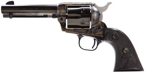 Colt Mfg P1640 Single Action Army Peacemaker 357 Mag 6 Shot 4.75 in Blued Barrel & Cylinder, Color Case Hardened Frame, Black Polymer Grip , Revolver