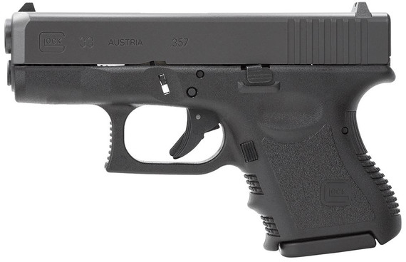Glock PI3350201 G33 Gen3 Sub-Compact 357 Sig 9+1 3.43 in Black Polygonal, Rifled Barrel, Matte Black Serrated Slide, Black Polymer Frame, Black Textured Finger Grooved Polymer Grip, Right Hand, Pistol