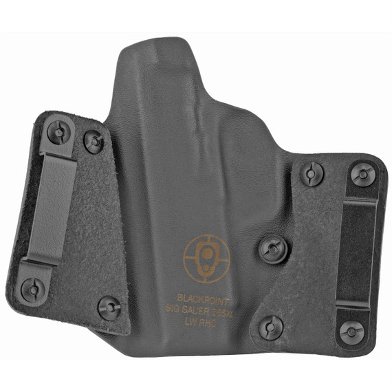 BlackPoint Tactical Leather Wing OWB Holster, Fits Sig P365XL, Right Hand, Black Kydex & Leather, with 1.75 in Belt Loops, 15 Degree Cant 120847