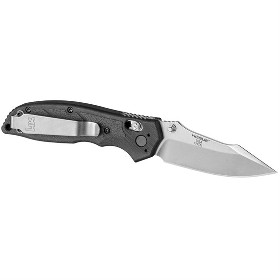 Hogue HK Exemplar 54156, Folding Knife, 154-CM, Plain Edge, Clip Point Blade, 3.25 in, Stone Tumbled Blade Finish
