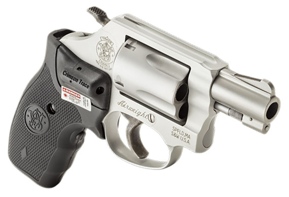 Smith & Wesson 163052 Model 637 Airweight 38 S&W Spl +P 5 Shot 1.88 in Stainless Steel Barrel/Cylinder, Matte Silver Aluminum Alloy J-Frame, Black Polymer Grip Includes Crimson Trace LG-305 Lasergrip , Revolver