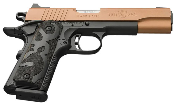 Browning 051987492 1911-380 Black Label Full Size Frame 380 ACP 8+1 4.25 Matte Stainless Steel Barrel, Copper Cerakote Serrated Stainless Steel Slide, Matte Black Aluminum/Composite Frame, Black Poly Grip, Pistol