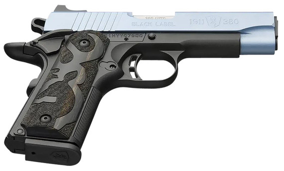 Browning 051990492 1911-380 Black Label Compact Frame 380 ACP 8+1 3.63 Matte Stainless Steel Barrel, Polar Blue Cerakote Serrated Stainless Steel Slide, Matte Black Aluminum/Composite Frame, Black Poly Grip, Pistol