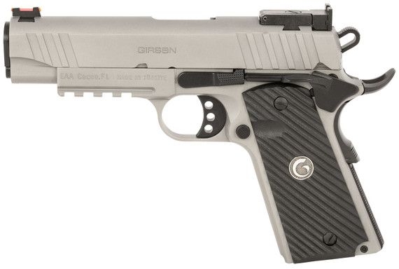 Girsan 390615 MC1911 C Carry Frame 10mm Auto 9+1, 4.40 Stainless Steel Barrel, Matte Stainless Steel Serrated Slide & Frame w/Beavertail & Pic Rail, Laminate Grip, Ambi, Pistol