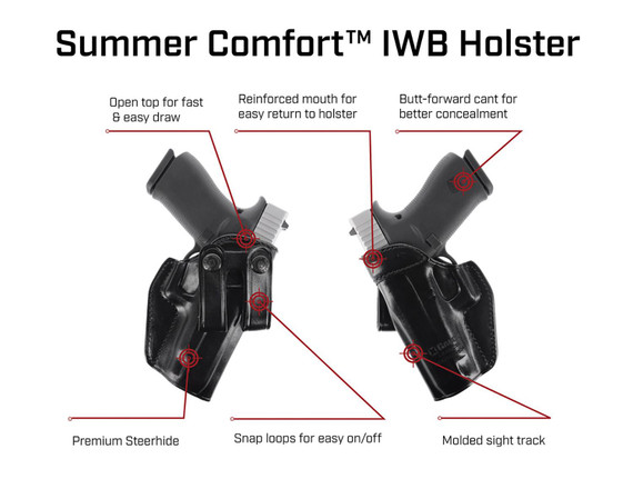 Galco SUM270B Summer Comfort IWB Black Leather Belt Loop Fits Browning Hi-Power/Springfield SA-35/Girsan MC P35/Match Right Hand, Holster