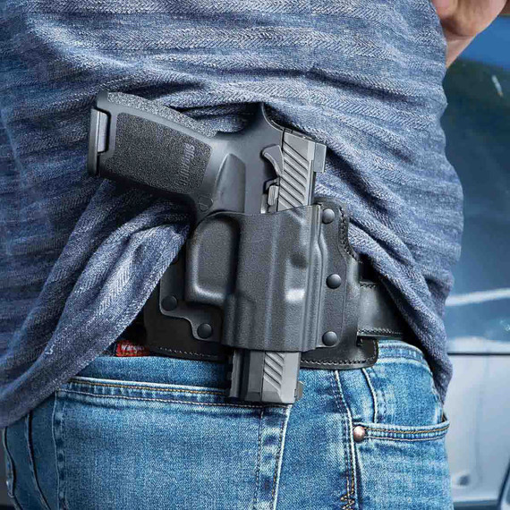 Galco TS870RB TacSlide OWB Black Kydex/Leather Belt Slide Fits Sig P365/X/XL/Spectre Comp Right Hand, Holster