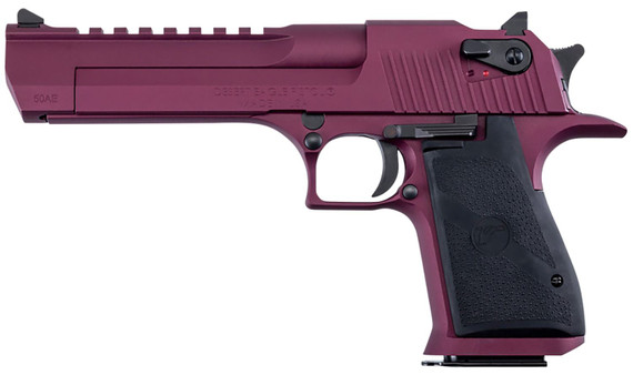 Magnum Research DE50BKC Desert Eagle Full Size Frame 50 AE 7+1, 6 Black Carbon Steel w/Pic Rail Barrel, Metallic Black Cherry Cerakote Serrated Carbon Steel Slide, Metallic Black Cherry Cerakote Steel Frame w/Beavertail, Black Rubber Grip, Pistol