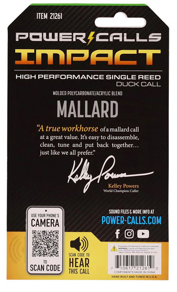 Power Calls 21261 Impact Open Call Single Reed Attracts Mallards OD Green Polycarbonate/Acrylic