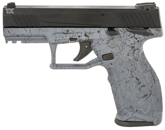 Taurus 1-TX22141SP1-10 TX22 Full Size 22 LR 10+1 4.10 Matte Black Steel Threaded Barrel/ Black Hard Coat Anodized Serrated Slide/Gray w/Black Webbing Poly Frame w/Pic Rail, Rimfire Pistol