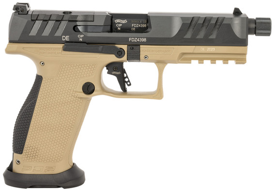 Walther 2876582 PDP Pro SD Full Size 9mm Luger 18+1 5.10 Black Steel Threaded Barrel, Black Optic Ready/Serrated Slide, Flat Dark Earth Poly Frame w/Pic Rail, Performance Duty Texture Grips, Ambi, Pistol