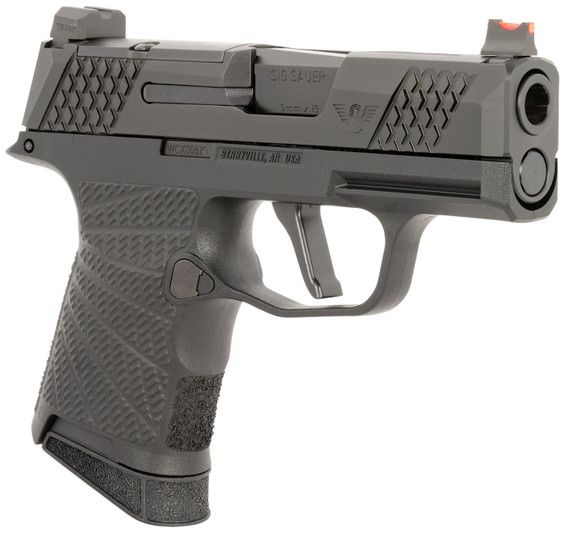 Wilson Combat SIGWCP3659BATRC P365 Action Tuned 9mm Luger 10+1 (2) 3.10, Black, RMRcc Optic Cut Slide with X-Tac Pattern Serrations, Poly Frame, Sunburst Grips, Optic Height Fiber Optic Sights, Grayguns Flat Face Trigger, Pistol