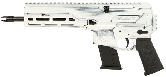 Diamondback DB1614L401 DBX CF 5.7x28mm 20+1 8 Threaded Barrel w/DBX Muzzle Device, Storm Trooper Battle Worn White Cerakote Finish, Hard Coat Anodized M-Lok Handguard, Pic End Cap, Black Magpul MOE K Grip, Tactical Pistol