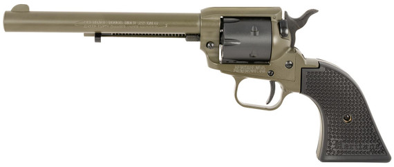 Heritage Mfg RR22T6 Rough Rider 22 LR 6 Shot, 6.50 OD Green Cerakote Steel Barrel, OD Green Cerakote w/Black Controls Zinc Alloy Frame, Black Cerakote Cylinder, Black Star Poly Grip, Manual Safety, Exposed Hammer, Rimfire Revolver