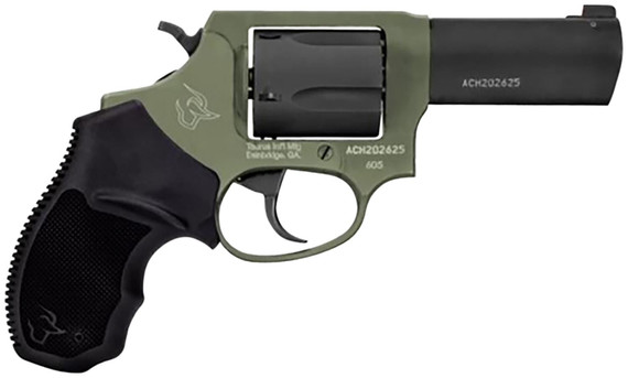 Taurus 2-60531F Defender 605 SA/DA 357 Mag/38 Special +P 5rd 3, Black Barrel/Cylinder, Sniper Green Frame, Black Hogue Rubber Grip, Fixed Front Sight, Revolver