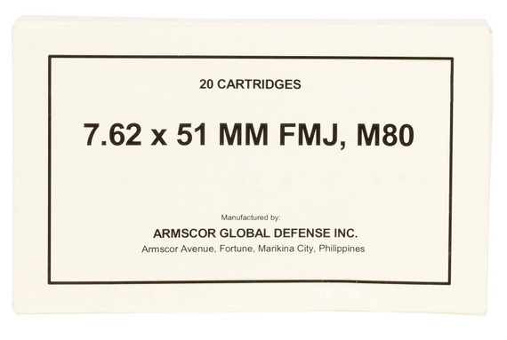 Armscor 50319 Rifle M80 7.62x51mmNATO 147gr Full Metal Jacket 20 Per Box/10 Case, Centerfire Rifle Ammo
