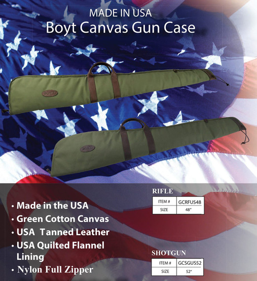 Boyt Harness GCRFUS48 Canvas Rifle Case 48 Green Waxed Canvas w/ Tanned Leather Accents Quilted Flannel Lining