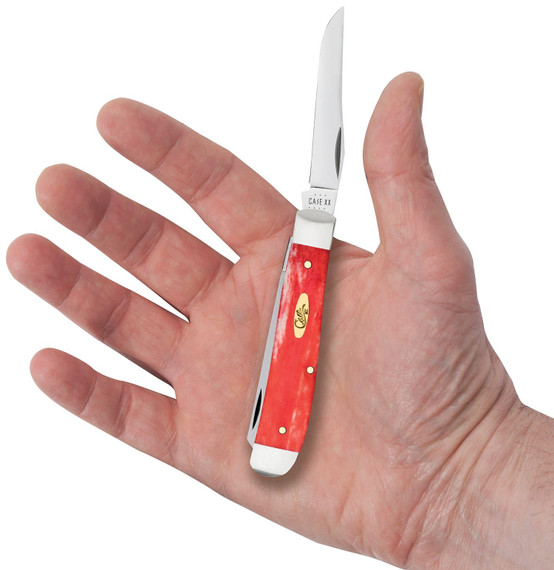 Case 10761 Dark Red Bone Trapper Mini Folding Spear/Pen Plain Mirror Polished Tru-Sharp SS Blade/Smooth Dark Red/Pinched Bolsters Bone/SS Handle