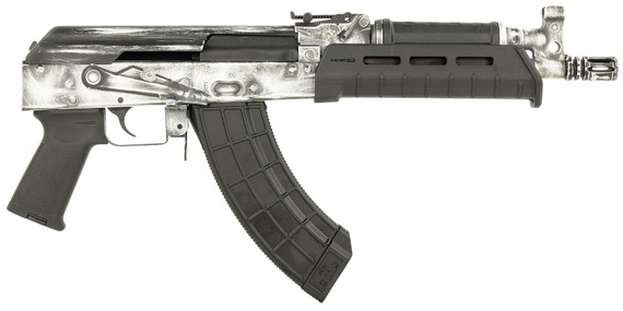 Century HG7673N Draco 7.62x39mm 30+1 6.25 Black Threaded Barrel, Black Magpul AK Handguard, Distressed White Cerakote Steel Receiver, Black Poly Grip, Right Hand, Tactical Pistol