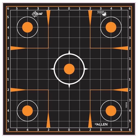 EZ-Aim 15314 Splash Reactive Self-Adhesive Paper Black/Orange 12 Sight-In Grid 5 Pack, Targets