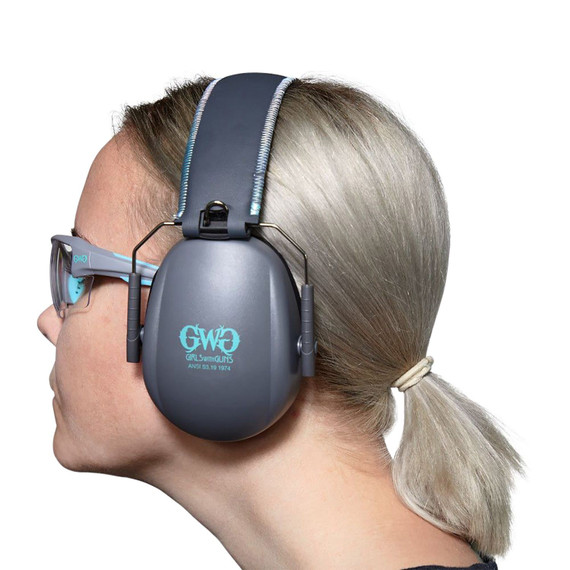 Girls With Guns 2388 Assure Protective Safety Glasses & Muff Combo Women Clear Lens Anti-Scratch Gray Frame
